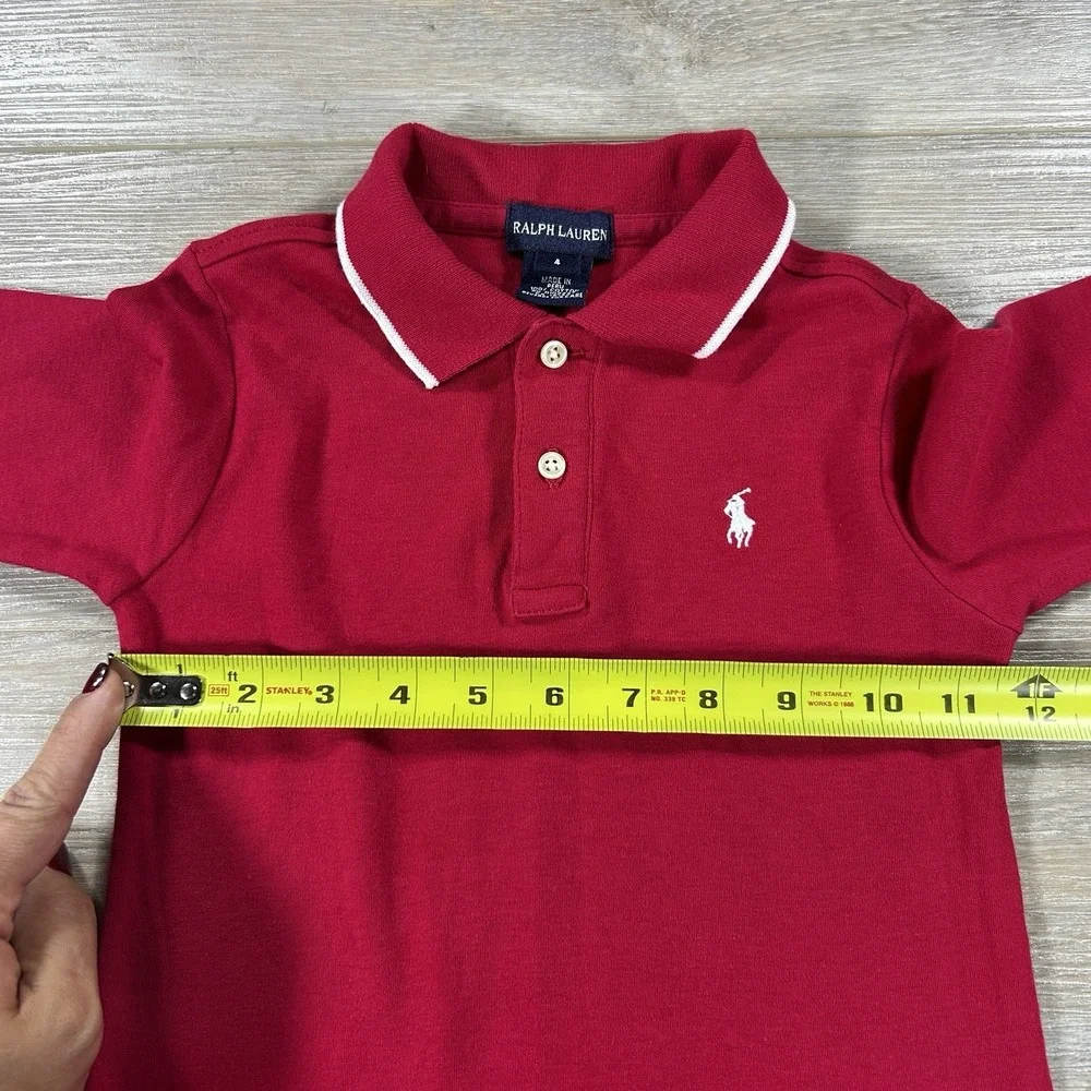 Ralph Lauren Girls Sz 4 Red Classic Long‎ Sleeve 100% Cotton Oxford Shirt Dress